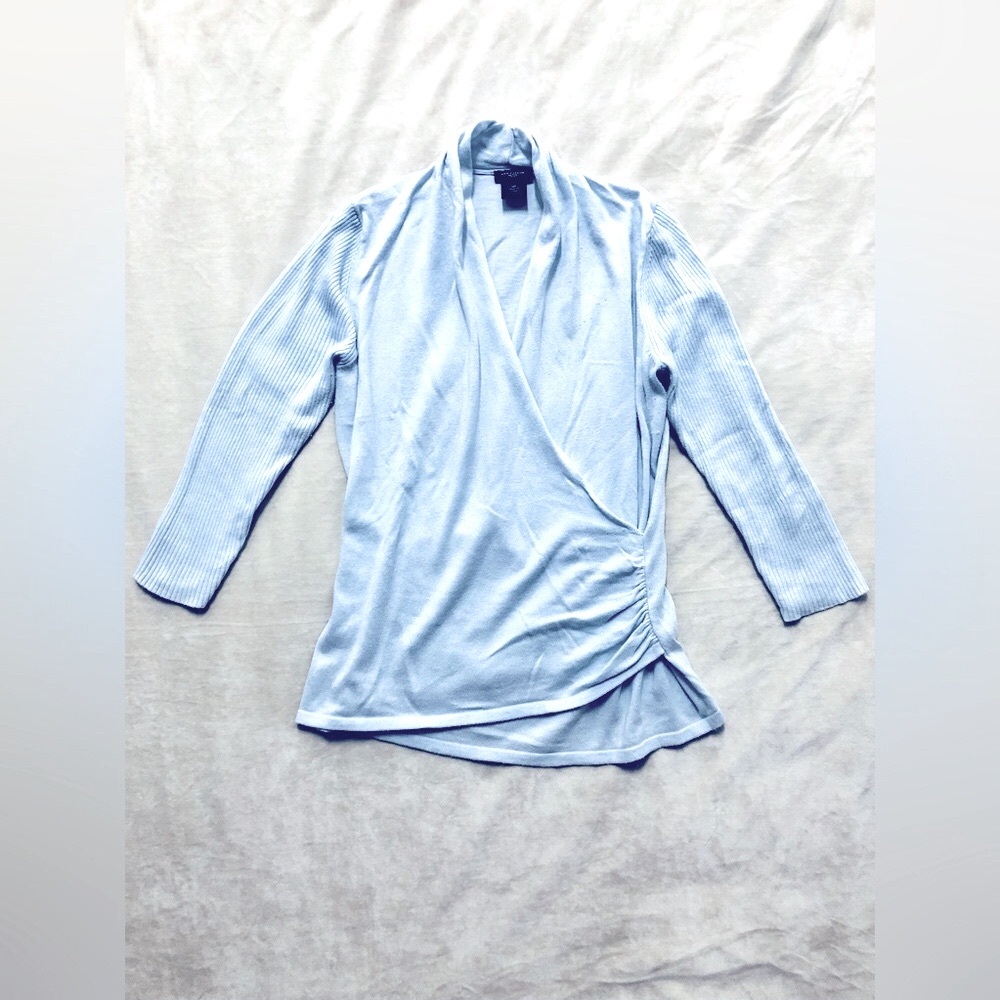 Baby-Blue Crisscross, 3/4 sleeve V-neck sweater